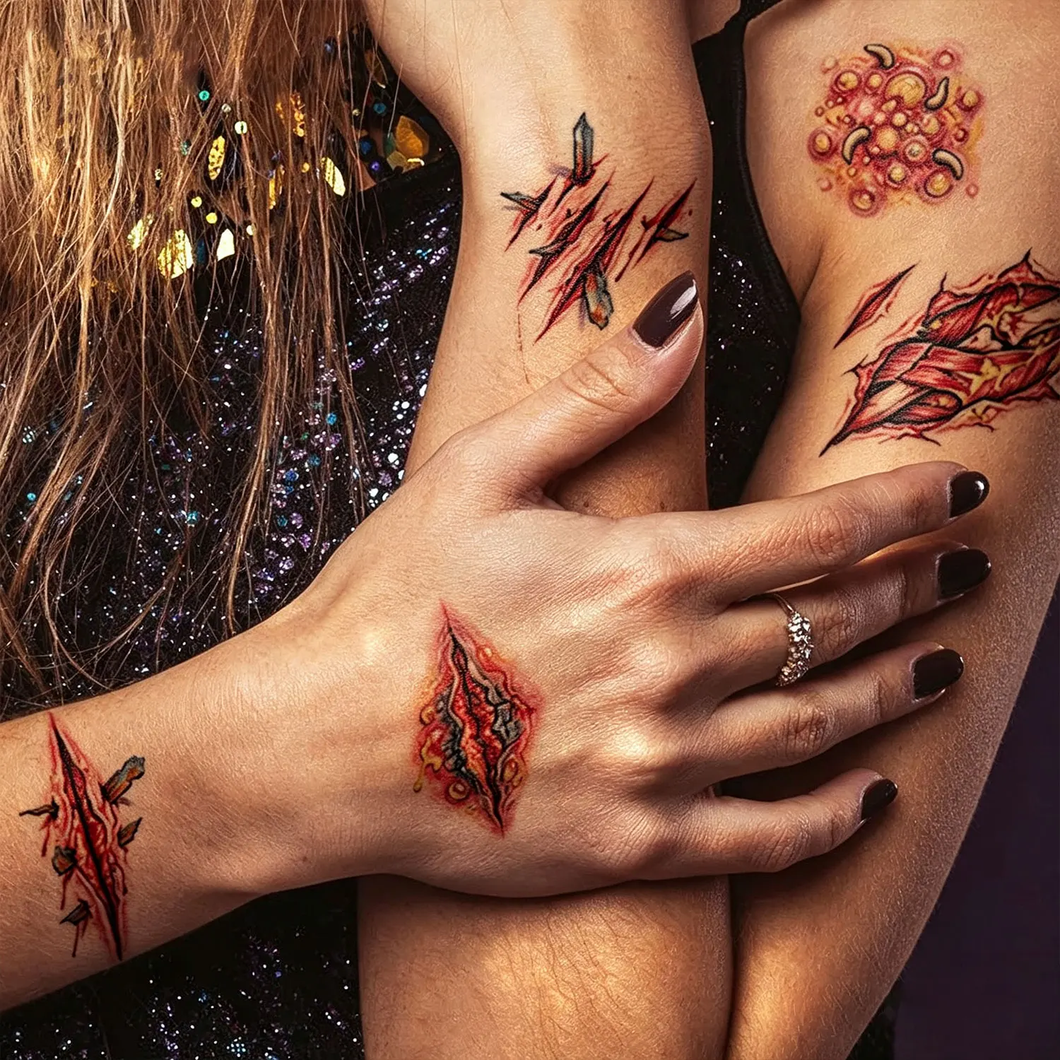 10 Sheets (73 Designs), Halloween Wound and Scar Series Temporary Tattoo Stickers, Waterproof, Realistic, Easy to Use, Suitable for Party Temporary Makeup