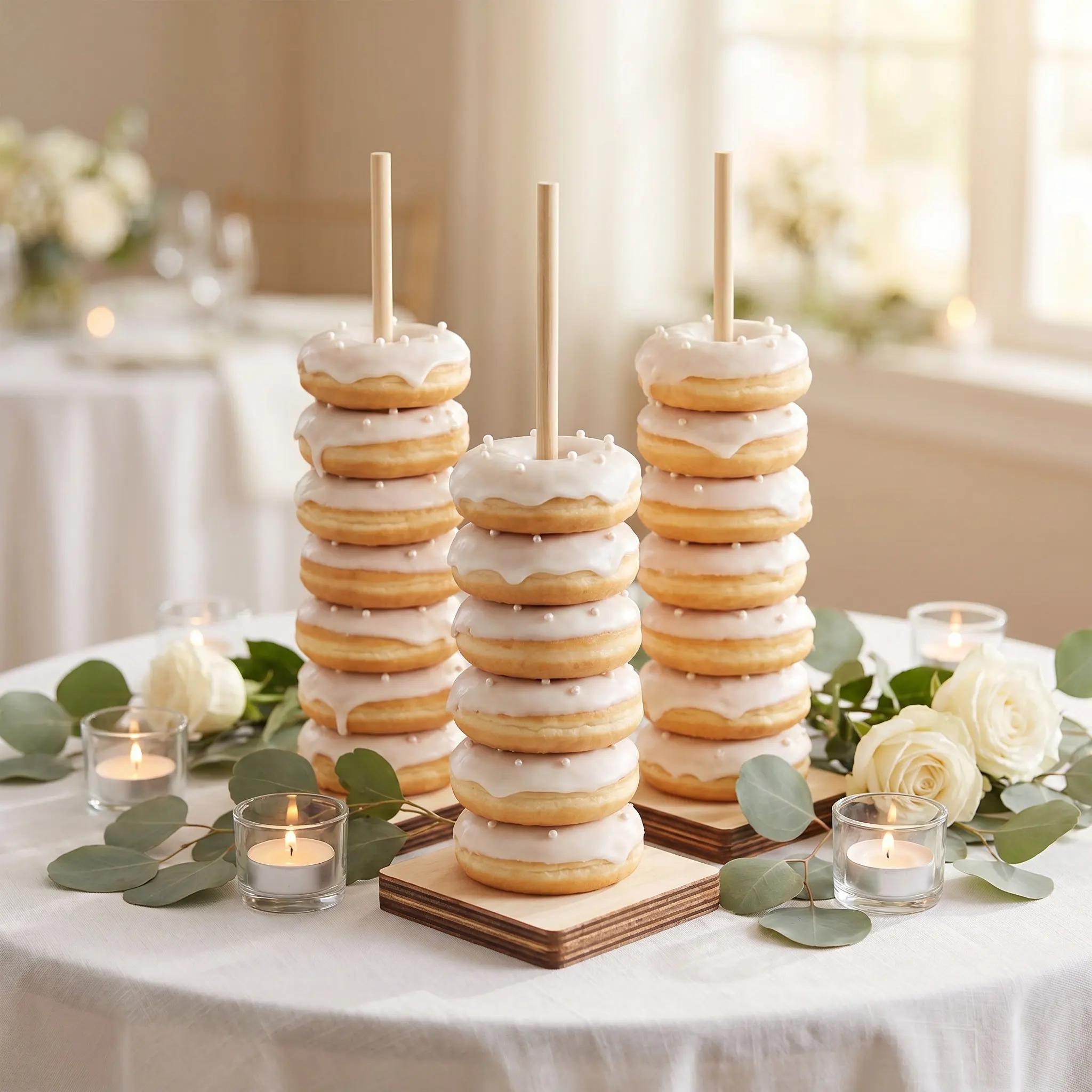 12Pcs Donut Display Stand Wooden Bagel Holder for Donuts Bagels Doughnuts Rustic Farmhouse Wedding Donut Stand for Party