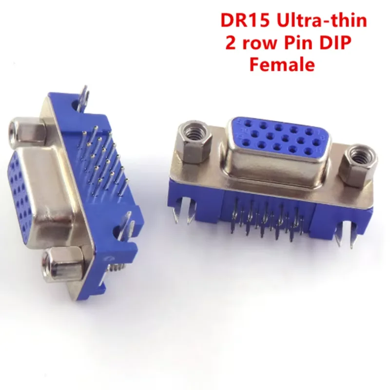 5/10PCS DB15 DR15 Conector Paralelo Azul de 3 Filas, 15 Pines, Hembra, para PCB, 90 Grados, Adaptador VGA DB15 de 3.08mm