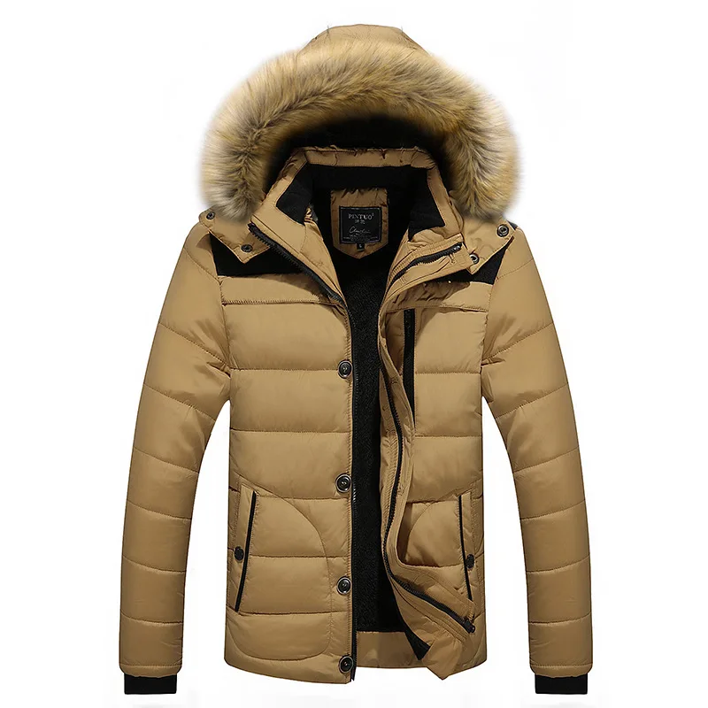 

New Winter Men Hooded Fur Collar Down Jackets Fleece Warm Winter Coats Good Quality Male Slim Casual Winter Jackets Size 6XL