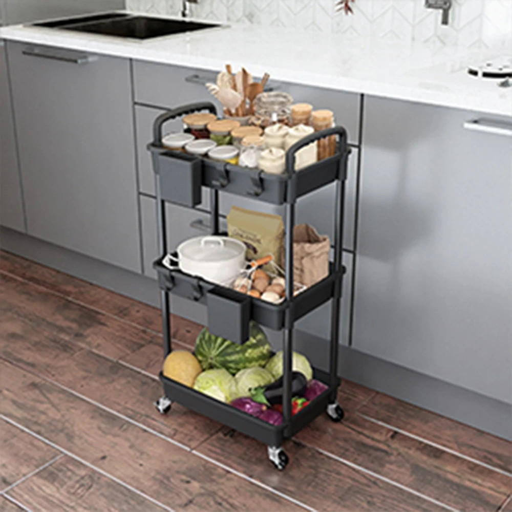 

3 Tier Rolling Utility Cart with Drawer, Cart Made of Multifunctional Storage Organizer Tool for Kitchen,Bathroom,Living Room