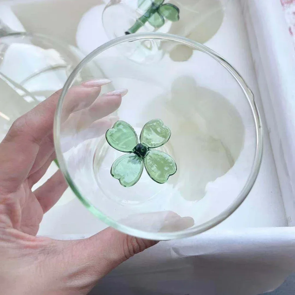 

Hand blown, four-leaf clover kettle decanter, four-leaf clover water cup set gift box, high borosilicate heat-resistant glass