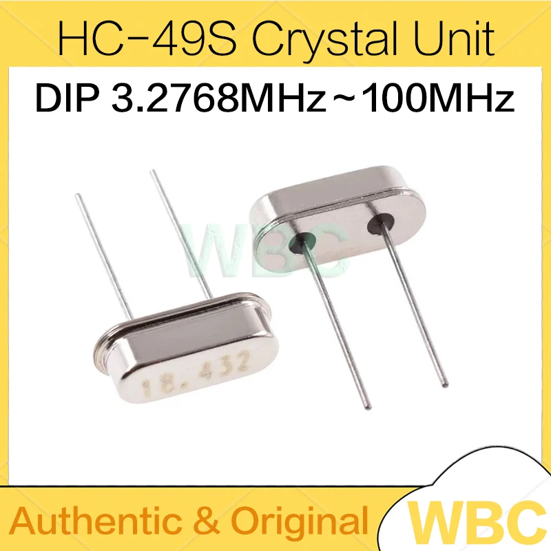 20Pcs/100Pcs/Lot HC-49S Crystal Unit DIP2 3.2768MHz～100MHz 4.096 5.5296 22.1184 27.12 40.695 60.35MHz Passive crystal oscillator