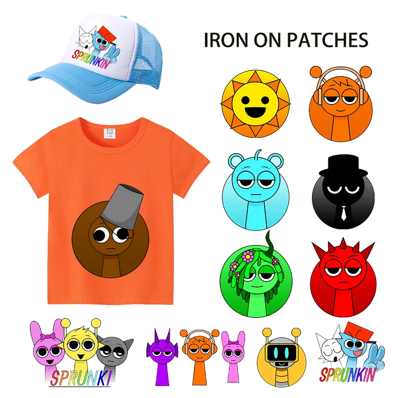 Sprunki Iron on Ironing Patches Incredibox Decals Heat Thermo Adhesive Thermal Transfer Kids T Shirt Cap Bag Decor Stickers DIY