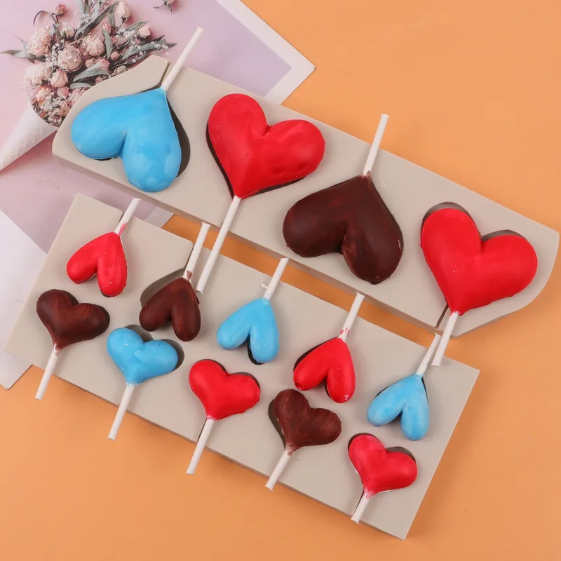 Love Chocolate Silicone Mold Diy Handmade Lollipop Mold Heart-shaped Fondant Mold Cake Decoration Accessories Valentine\'s Day