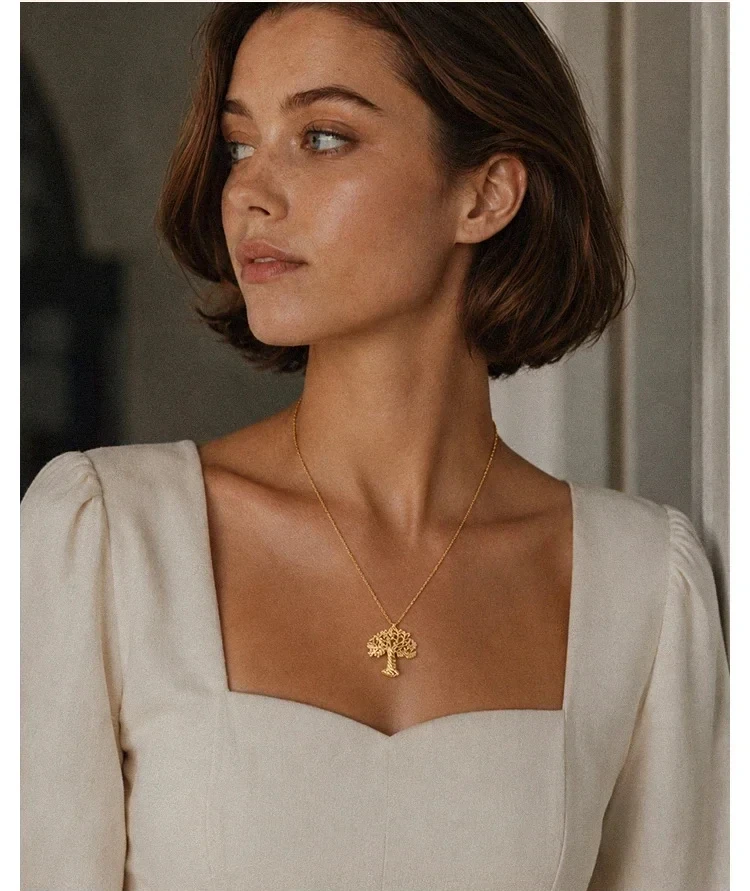 

Litheline 24K Gold Plated Brass Tree of Life Pendant Necklace, Intricate Openwork Skin-Safe Adjustable Meaningful Gift Jewelry