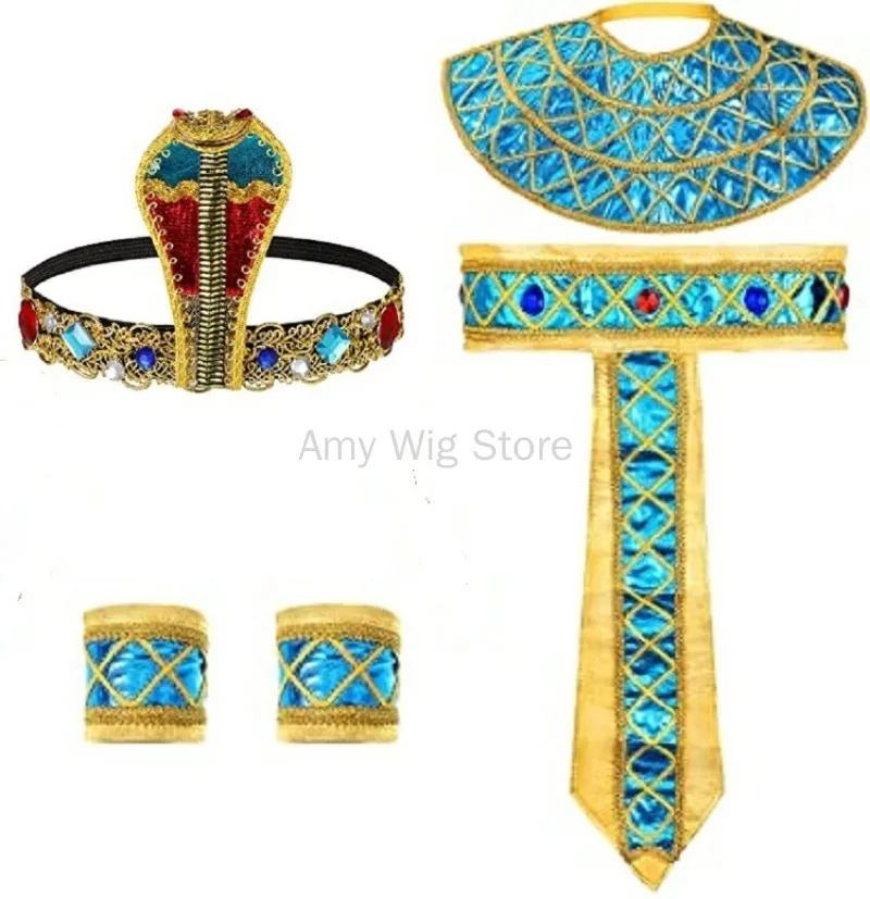 Cleopatra Jewelry Headpiece Snake Headpiece Adult Belt Collar Hat Set Halloween 4 pezzi accessori per costumi egiziani da donna