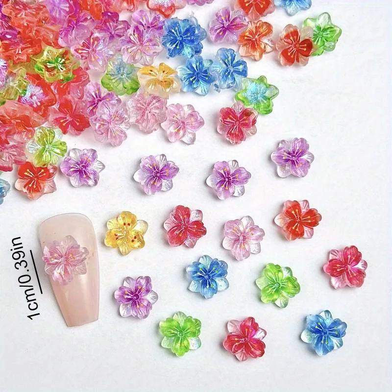 10-100Pcs Luminous Ice Flowers Nail Charms Translucent 3D Resin Floral Petals For Nail Art Design Nail Jewels Decorations