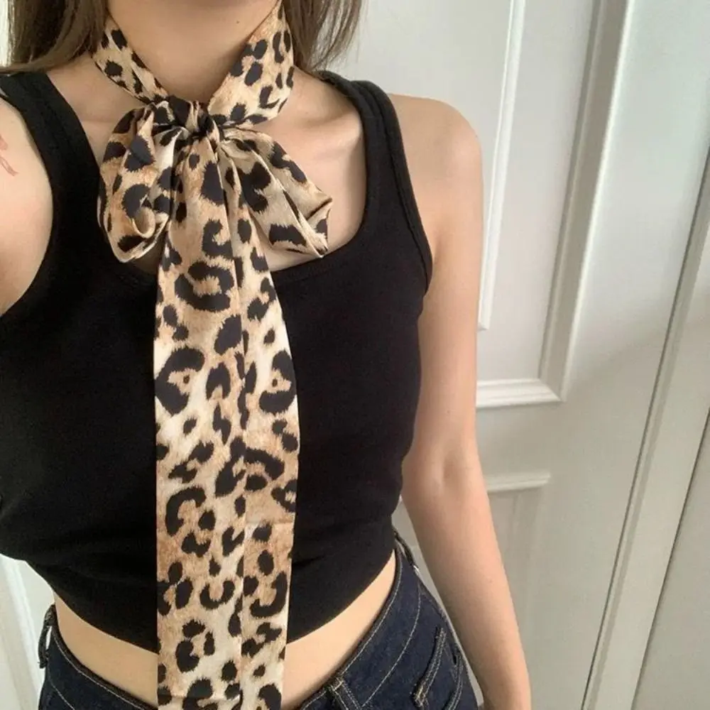 Fashion 195*4cm Leopard Scarf Leopard Print Narrow Long Neck scarf Long Polka Dot Headband Women