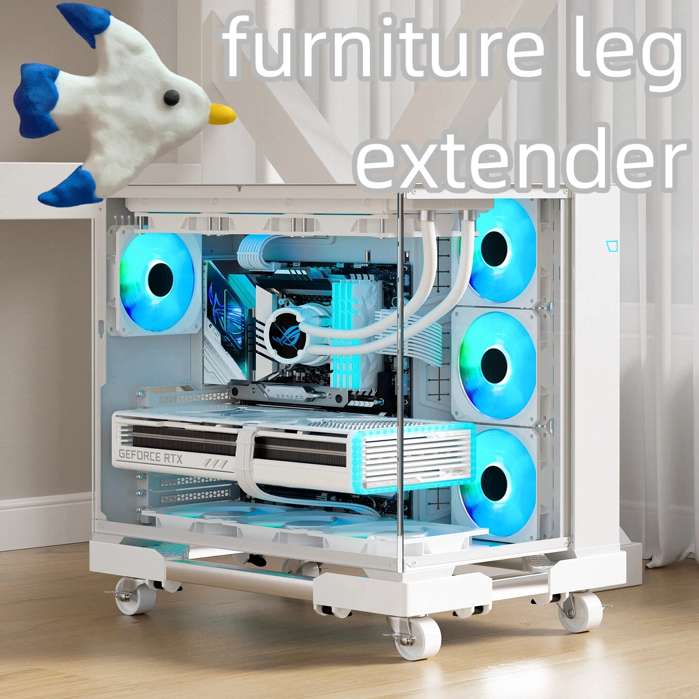 Computer Tower Stand Rolling CPU Holder Adjustable Metal Frame Strong Load Bearing 4 Lockable Wheels Anti Slip Pads