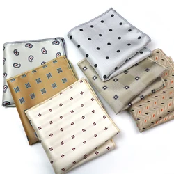 New White Color Pocket Square For Men Polyester Woven Horse Handkerchief 24cm Khaki Paisley Hanky Wedding Party Tuxedo Accessory