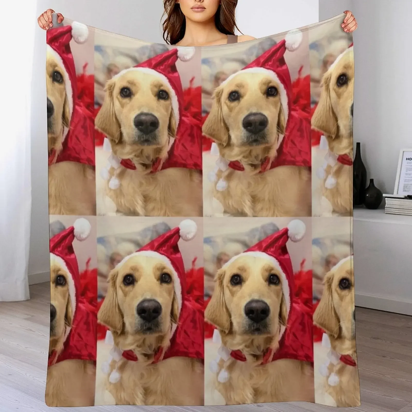 

Golden retriever Santa puppy happy Christmas Throw Blanket Soft Bedroom Blanket for Night Sleeping