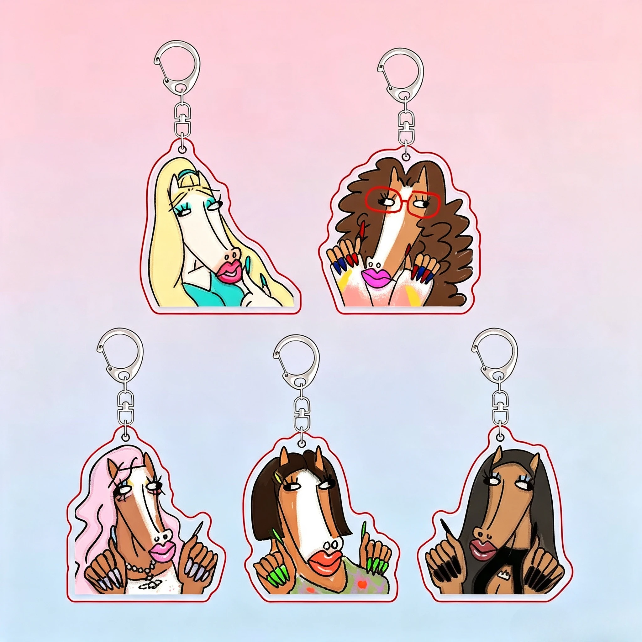Funny Hot Girl Makeup Pony Kawaii Acrylic Keychain Personality Bag Hanging Ornaments Interesting Accessories Niche Bestie Gift