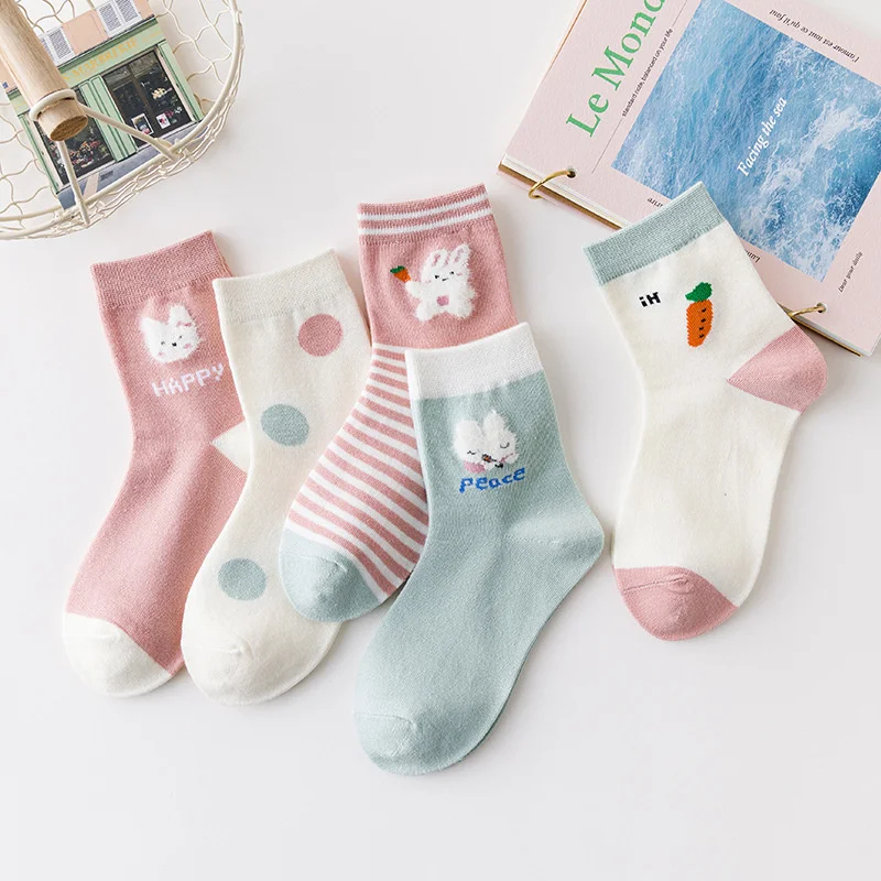 Kids Little Girls Socks Spring Baby Cotton Socks Children Girl Cartoon Love Pattern. 8 Pairs Socks In Summer