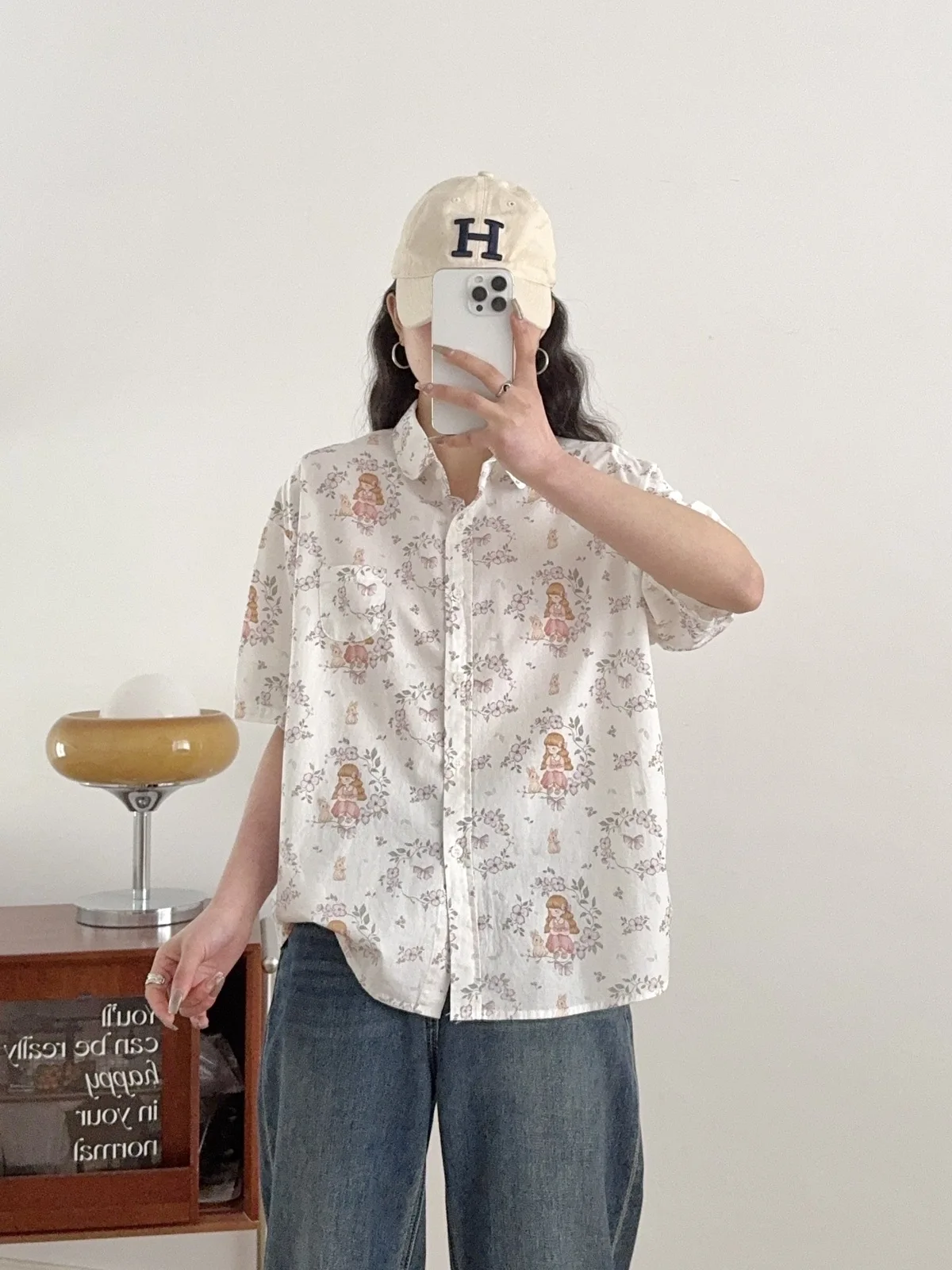 ใหม่2025ฤดูร้อนผ้าฝ้ายเสื้อแขนสั้นผู้หญิงTurn-Down Collarพิมพ์, Moriสาวหวานอายุลดเสื้อหลวมt57650CC