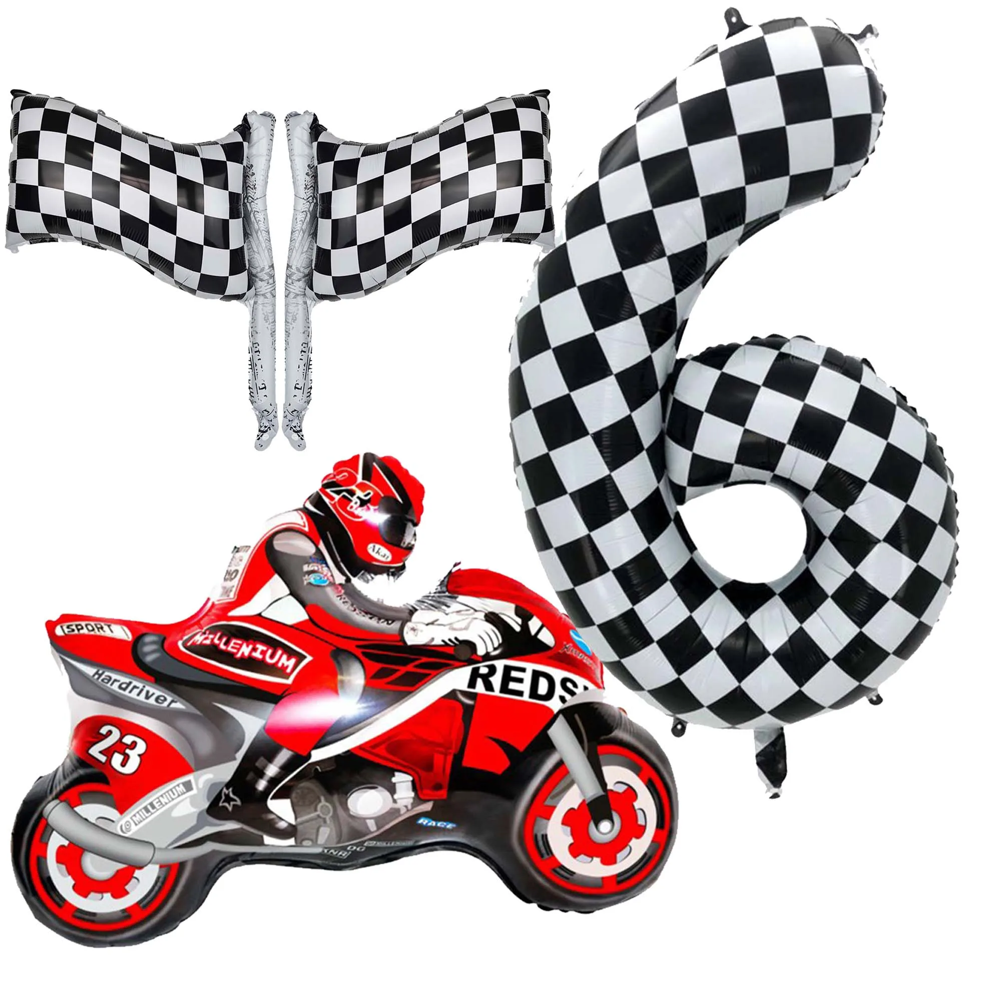 Dirt Bike Party Decoration Red Motorcycle Balloon Black White Checkered Racing Flag Number Ballon Boy Racing Car Party Supplies