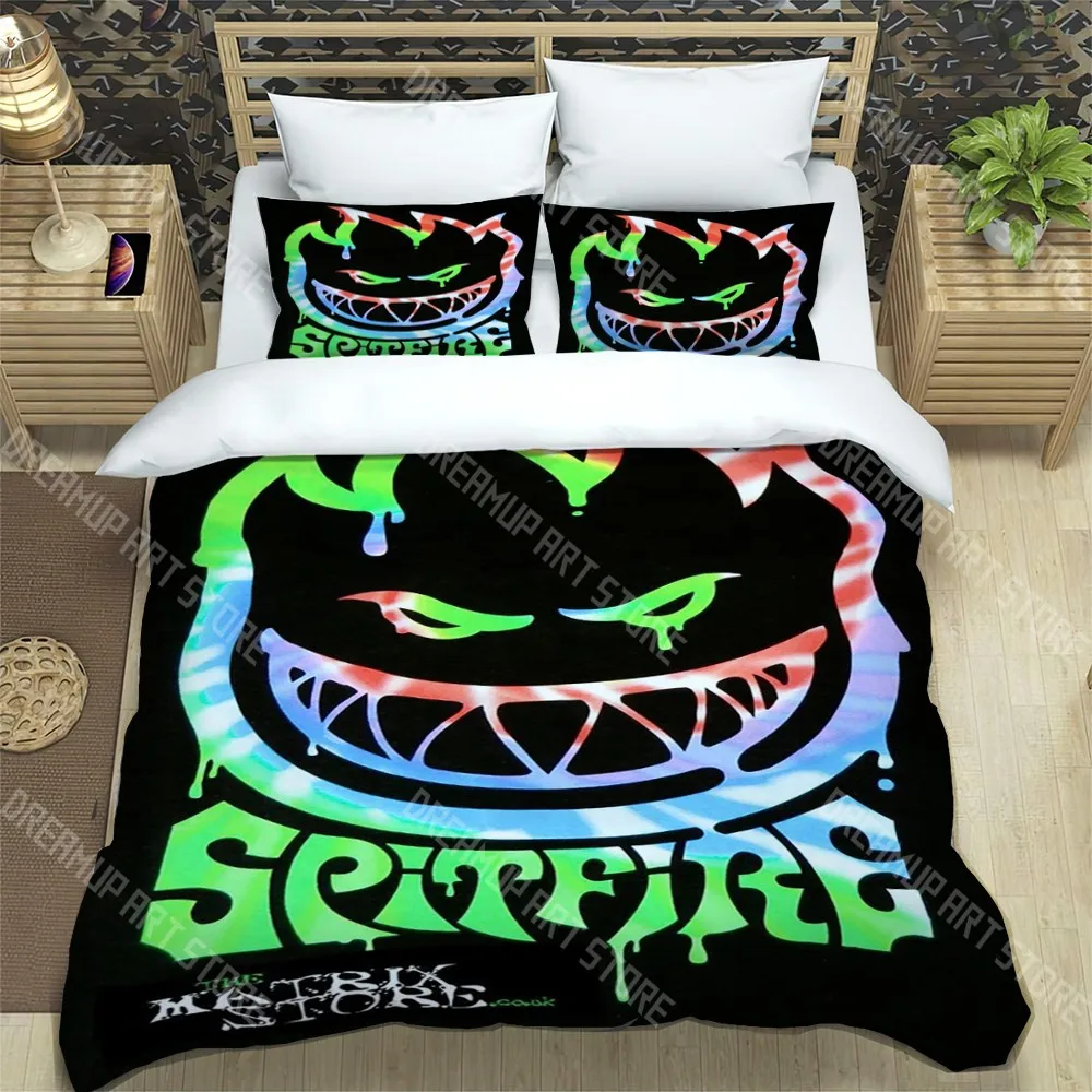 3D Printed Spitfire Wheels Big Head Logo Bedding Set for Boys Girls Duvet Cover Twin Queen King Full Single Double Sizes