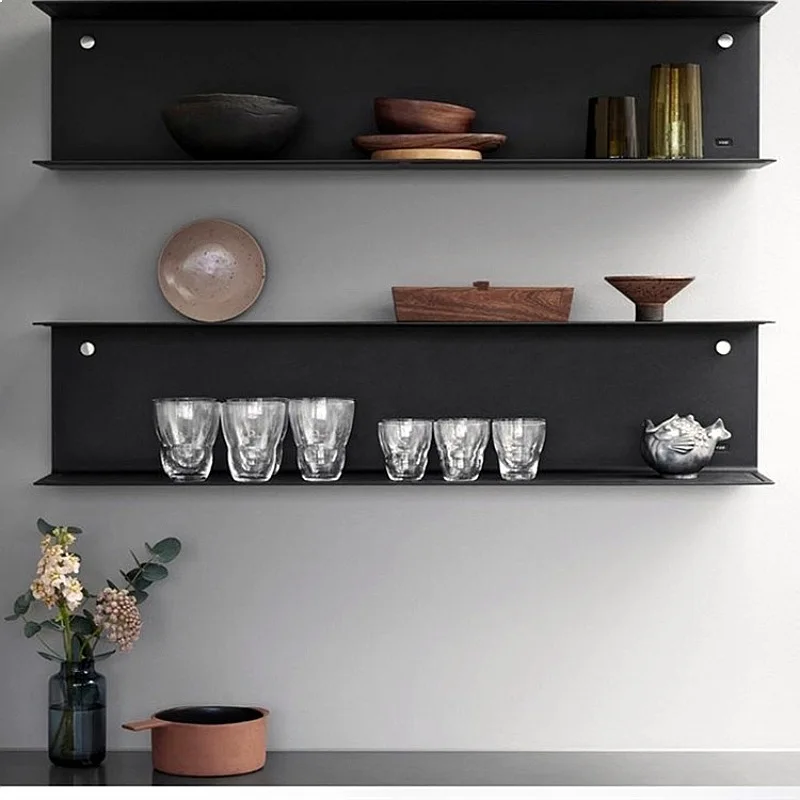Nordic Wrought Iron Wall Shelf Simple Layer Storage Hanging Bookshelf for Kitchen