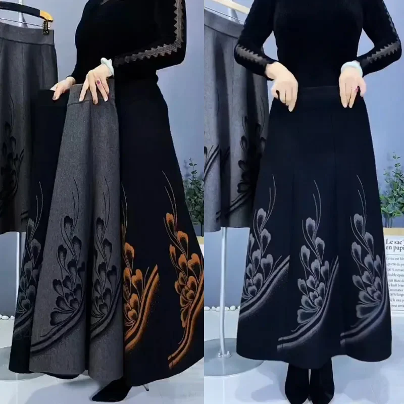 Knitted Half Skirt Women's Autumn Winter New Thickened High Waist Middle aged Mother Long Skirts Fashion Sweater Knitt Skirts
