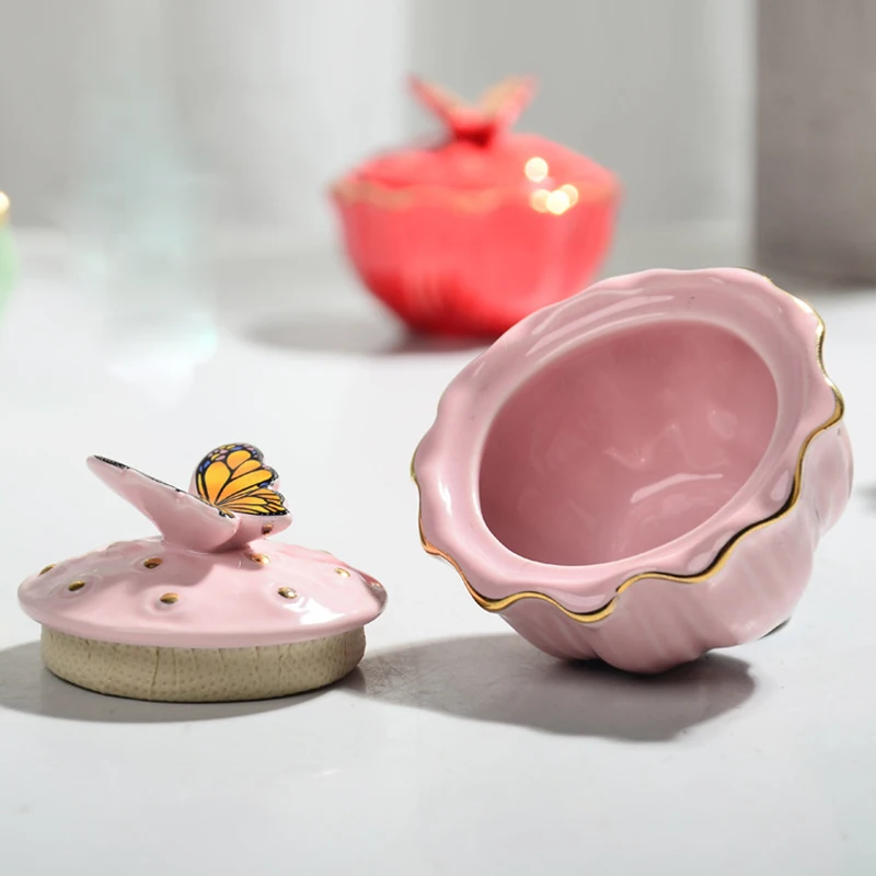 Ceramic Butterfly Jewelry Box with Lid Candy Jar Fine Home Nuts Powder Pill Sealed Jar Necklace Earrings Ring Storage Container