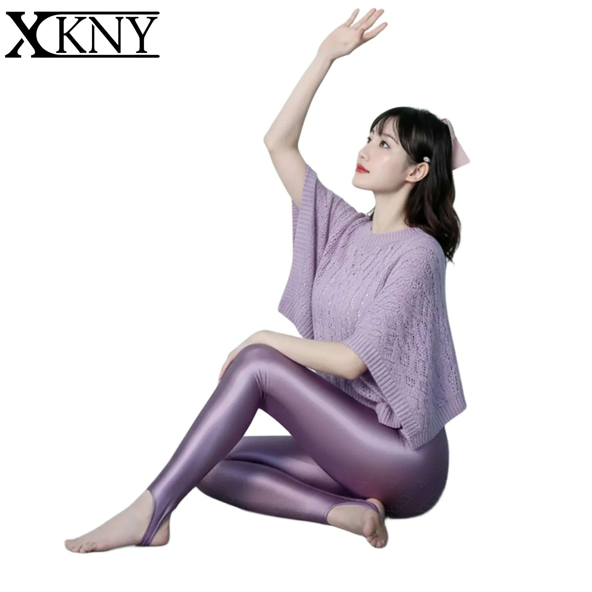 XClocKNYoung satin glossy front Seamless opaque Foot socks shiny wet look tights pantyhose slim yoga sport satin glossy pants