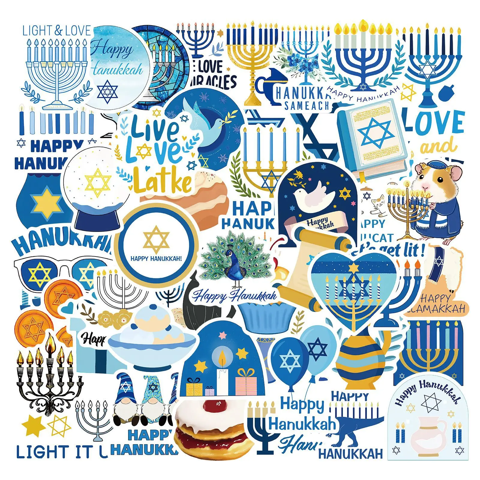 50 Pcs Hanukkah Candle Lighting Creative Cartoon Waterproof Decorative Phone Case Wall Stickers