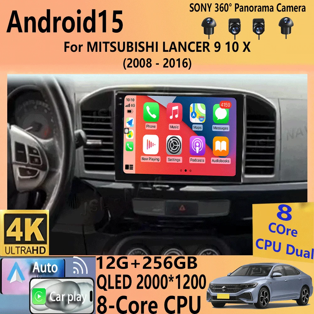 Android 15 video Player Car Radio For MITSUBISHI LANCER 9 10 X 2008  - 2016 9Inch Stereo Audio GPS Player Carplay Auto Screen