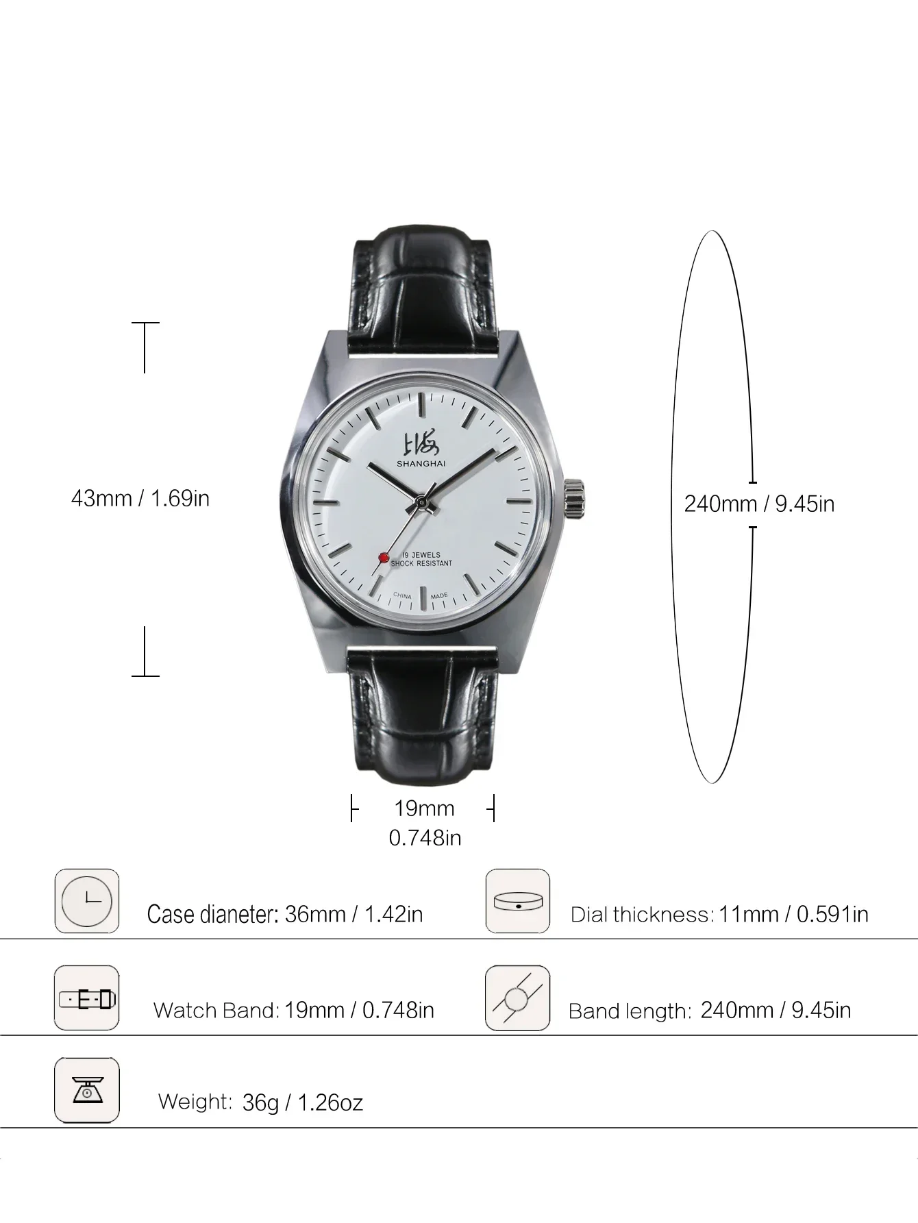 36mm Shanghai Herrenuhr Retro 7120 Manuelle Mechanische Uhr Minimalistische Business-Armbanduhr Dropshipping – Detail 1