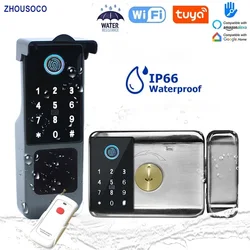 Cerradura de huella digital impermeable Tuya Wifi Control remoto Bluetooth TTLock aplicación tarjeta código Digital cerradura de puerta inteligente electrónica sin llave