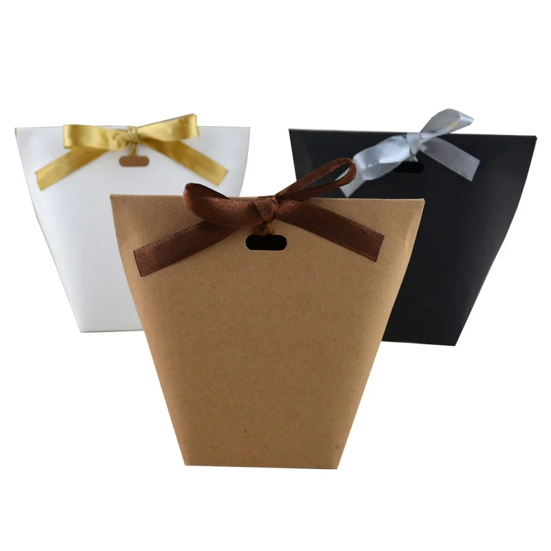 10/20Pcs Blank Kraft Papier Tasche Weiß Schwarz Candy Tasche Hochzeit Gefälligkeiten Geschenk Box Paket Geburtstag Party Dekoration taschen Mit Band – Detail 1