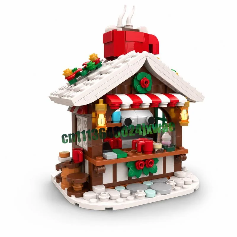 367-個クリスマスホットドリンクストール-moc-モデルカスタムパズルアーキテクチャ-diy-組み立て教育ビルディングブロックホリデーギフト
