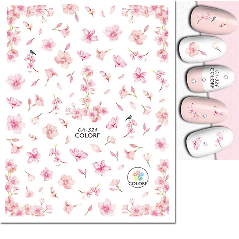 3d Nail Art Decals Pink Plums Florals Sakura Cherry Blossoms Flowers Wintersweet Adhesive Sliders Nail Stickers For Manicure