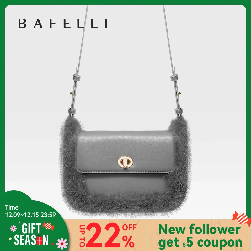 BAFELLI 2023 NEW WOMEN\'S BAGS FASHION TRENDING FUR GENUINE LEATHER LUXURY BRAND ORIGINAL DESIGNER CROSSBODY SHOULDER PURSE