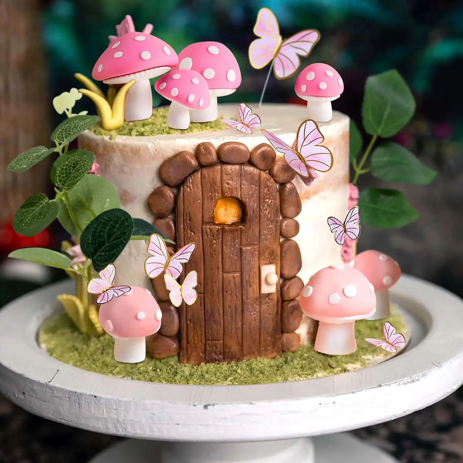 Rosa Pilzhaus-Kuchendekoration – Pilz- und Feenpartyzubehör für die Hochzeits- und Geburtstagsfeier – Detail 3