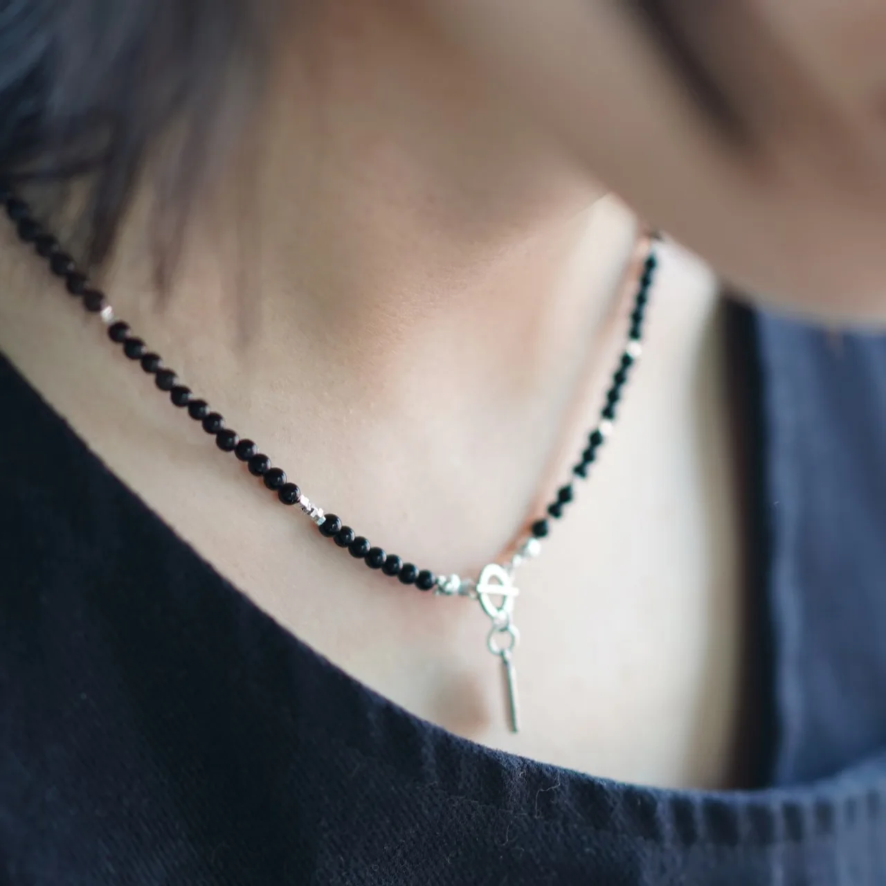 

Summer New Natural Black Agate Handmade Beaded Necklace Jewelry Premium Versatile Clavicle Chain