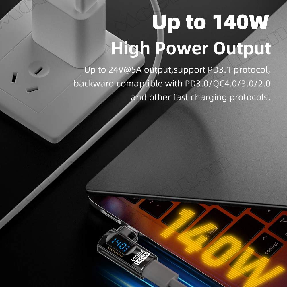 Transparent LED Display 140W USB4.0 40Gbps Type C to C OTG Adapter 8K@60Hz 5A Fast Charging Cable for iPhone 16 15 Tablet Laptop - Image 3