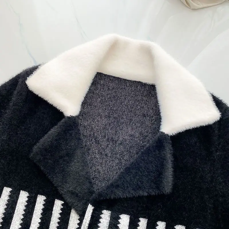 Chic Woolen Coat Women's Overcoat Fashion Suit Collar Loose Mid-Length Mink Fleece Coat Autumn Winter New Korean Warm Jacket