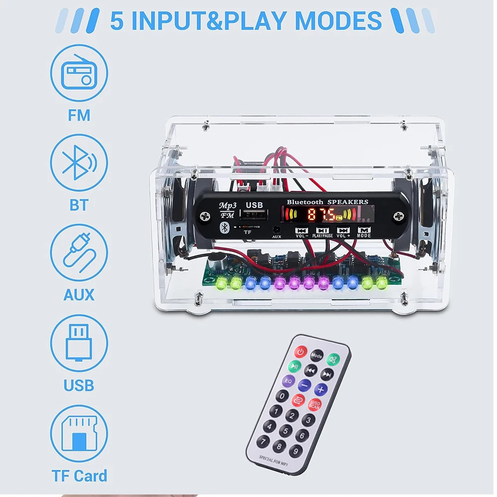 DIY Electronit FM Radio Kit Bluetooth-Compatible Amplifier Stereo Speaker 3W*2 Spectrum Indicate Music Player Soldering Practice