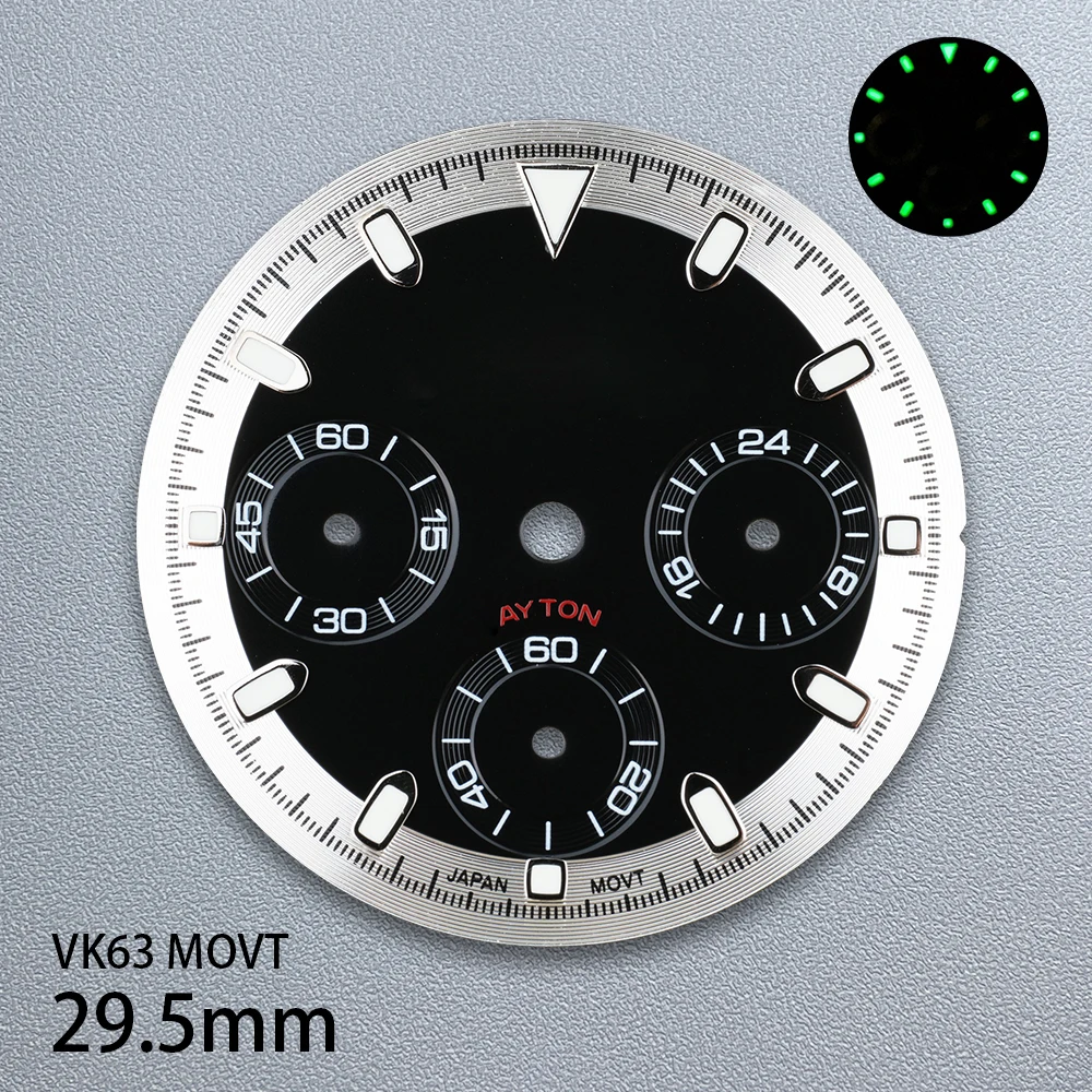 Cadran Panda DTN avec Logo S, 29.5mm, adapté au mouvement VK63, vert lumineux, rayon de soleil/mat, accessoires de montre de haute qualité