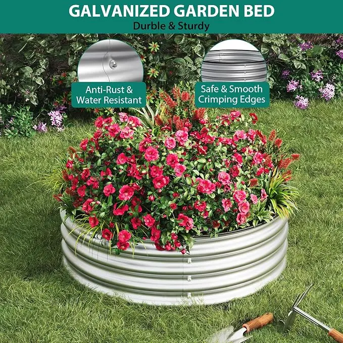 2/3 PCS  Round Galvanized Raised Garden Bed, Original Silver Metal Outdoor Planter Box, 17