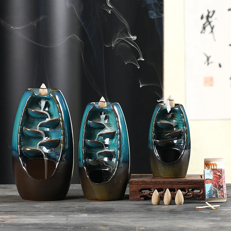 

Handmade ceramic backflow incense burner, home yoga room decoration, perfect for both sides, sandalwood incense burner