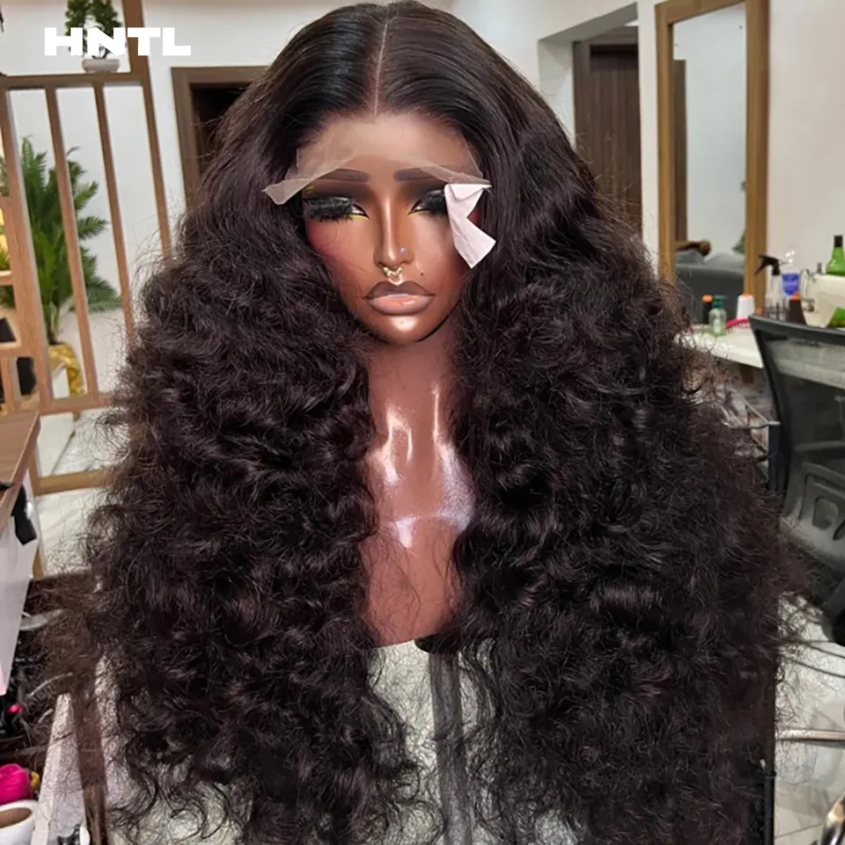 400 Density Natural Black Bouncy Curly Glueless Wigs Human Hair 13x6 13x4 HD Lace Front Loose Wave Wigs Ready to Wear Wigs