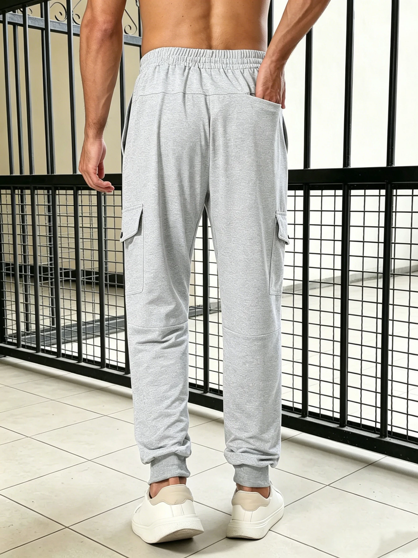 Men's Snap Flap Cargo Pocket Jogger Sweatpants | Street Workwear Sport Style | Drawstring Elastic Waist, 3D Side Cargo Pockets,