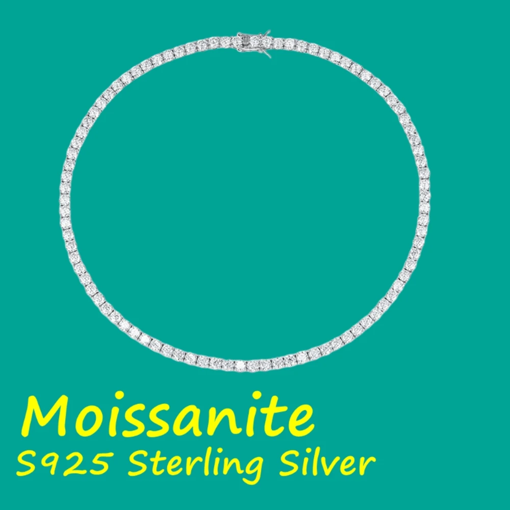 

Moissanite Tennis Necklace Women Luxury Anniversary Wedding Bridal Gift for Wife 3/4/5MM D VVS1 S925 Sterling Silver