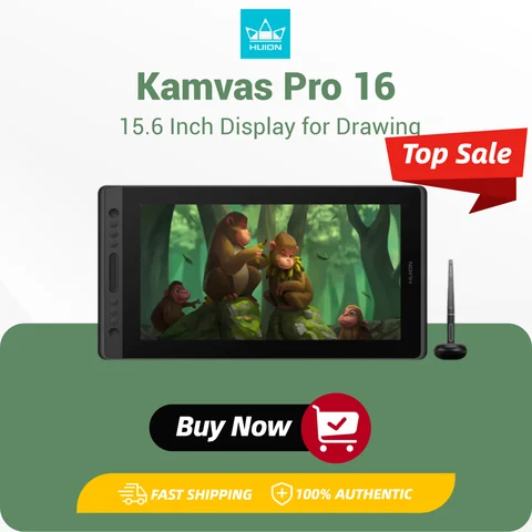 HUION Kamvas Pro 16 Graphics Tablet Display 120%sRGB Drawing Pen Tablet Monitor 8192 Levels Tilt Function Stylus Shortcut Keys