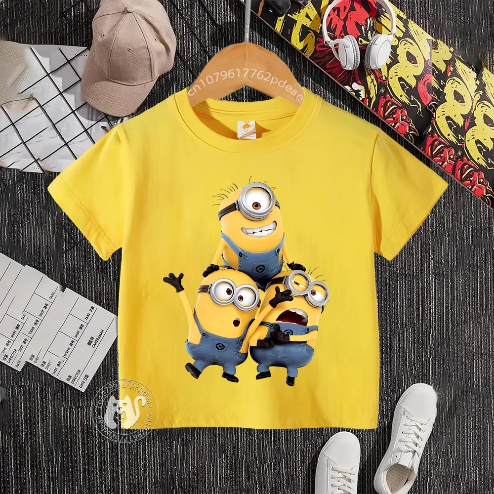 Teen Hip Hop Style 100% Cotton T-shirt Kids Cartoon A group of Minions printed round neck cotton T-shirt boys girls short sleeve