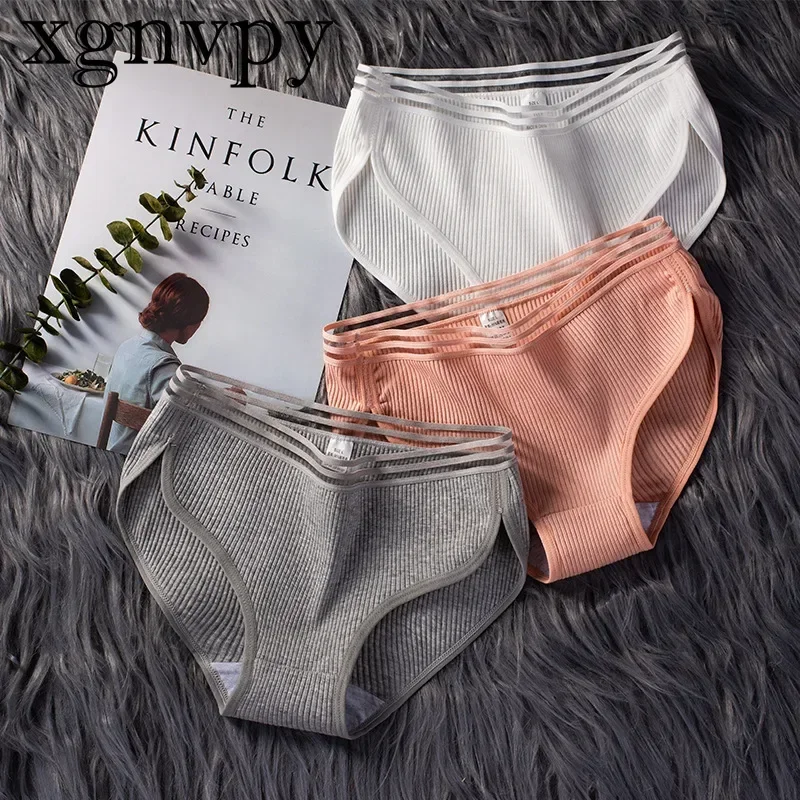 xgnvpy 2024 New Womens Cotton Panties Female Breathable Briefs Sexy Lace Edge Undergarments Crotch Intimate Lingerie