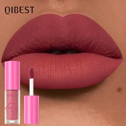 QIBEST New Silky Matte Lip Glaze Waterproof Lasting Lip Gloss Non-Stick Cup Rose Red Liquid Lipstick For Women Makeup Lip Tint