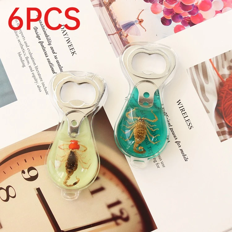 

6Pcs Insect Bottle Opener Handmade Resin Wine Opener Keychain Creative Portable Bottle Opening Tool Pendant Accessories