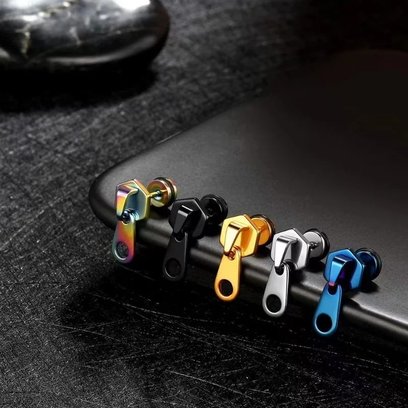 

Hip Hop Stainless Steel Zipper Earrings Personality Cool Zipper Metal Stud Earrings for Men Women Jewelry